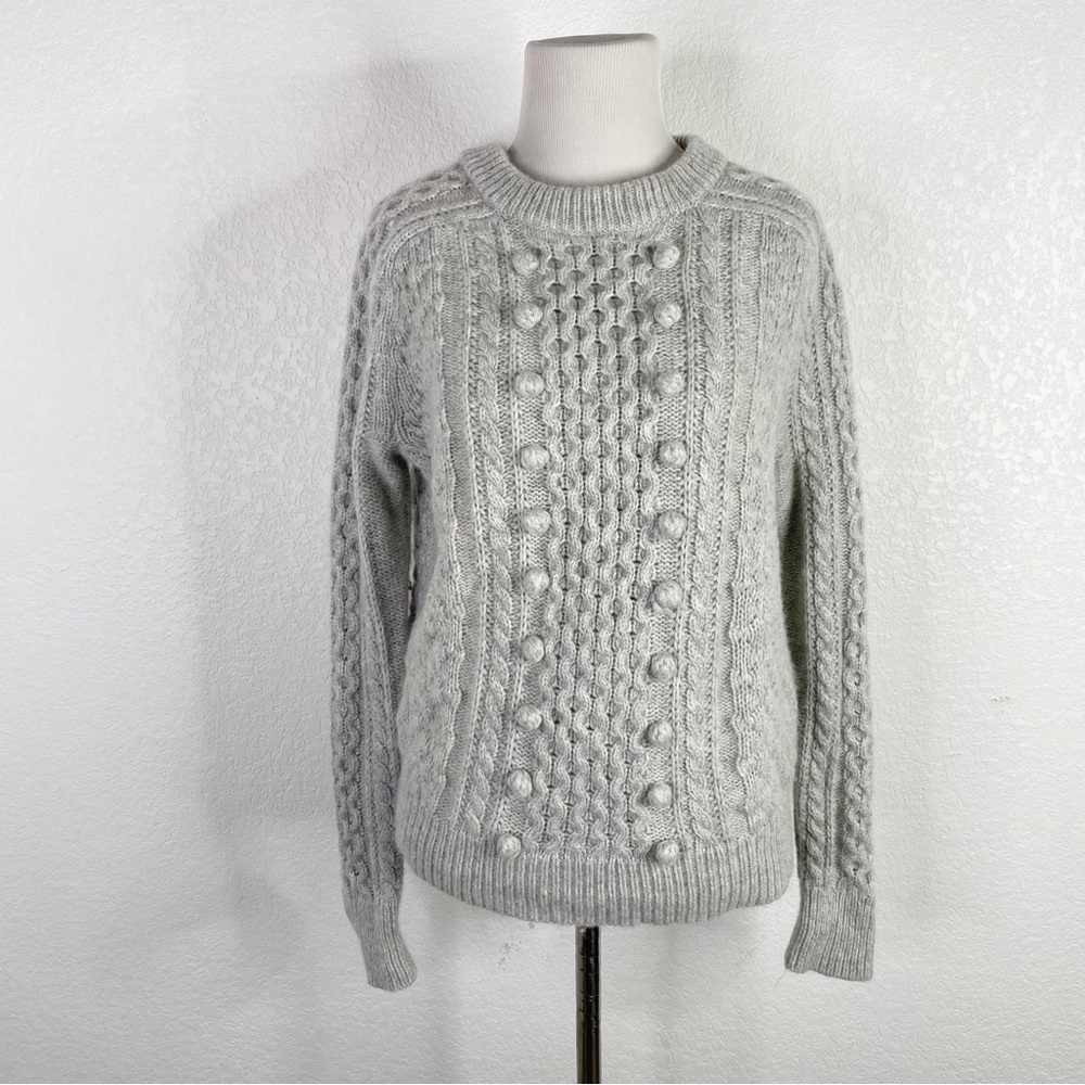 J. Crew Gray Popcorn Cable Knit Wool Blend Pullover Sweater - Picture 2 of 8